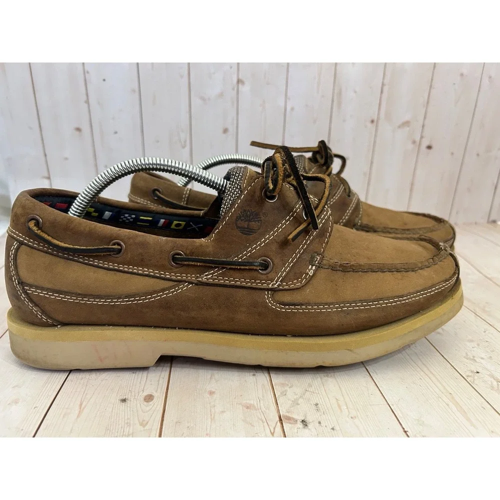 Timberland Kiawah Bay Men's Size 12M Tan All Leather2 Eye  Boat Shoes 71021